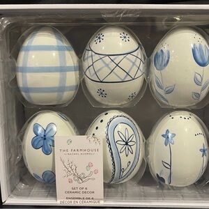 Easter The Farmhouse by Rachel Easter Eggs, set of 6 - Ceramic Blue Easter Eggs